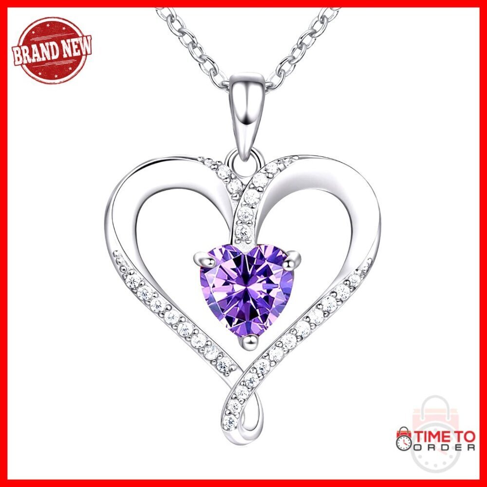 18K White Gold Heart Pendant Necklace, 925 Sterling Silver, Diamond Jewelry Gift